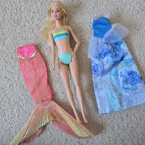 Barbie Doll with Mermaid Tail & Floral Dress - Blonde, Blue, Pink